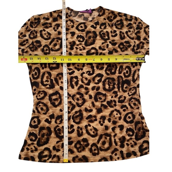LEOPARD PRINT CREW NECK LONG SLEEVE STRETCHY T SHIRT ANIMAL PRINT CHEETAH PRINT - Picture 4 of 5
